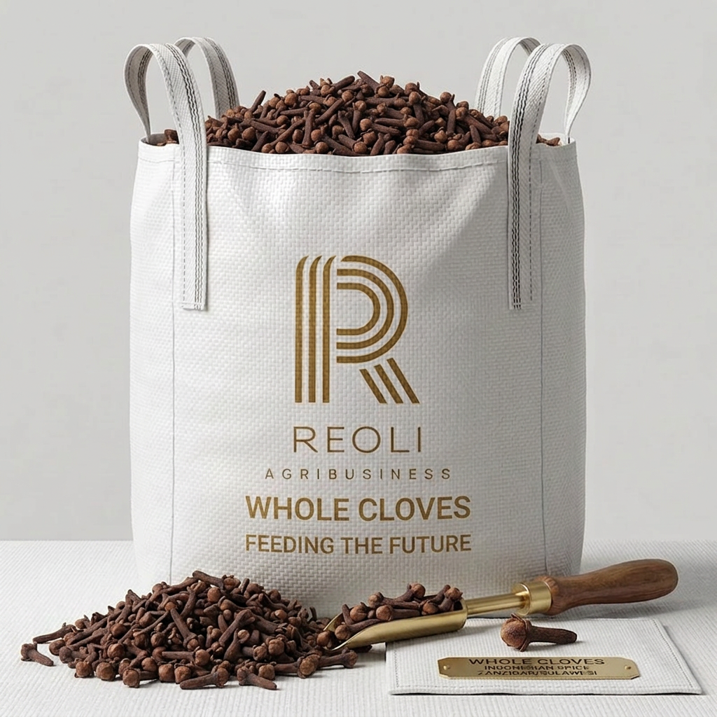 Change the product from peanuts to whole cloves, keeping the 3D rendering style and REOLI branding.
